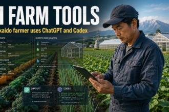 AI farm tools helping a Hokkaido farmer use Codex and ChatGPT to manage greenhouse systems and crop data