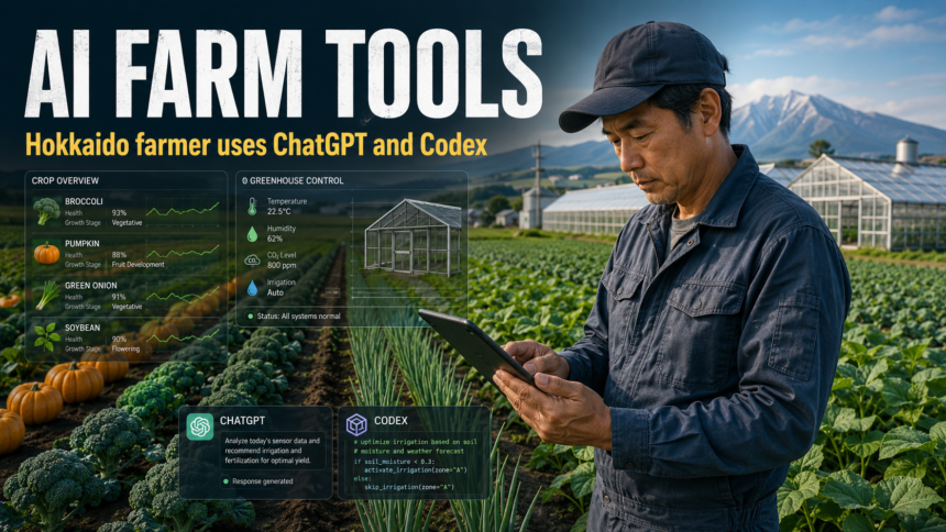 AI farm tools helping a Hokkaido farmer use Codex and ChatGPT to manage greenhouse systems and crop data