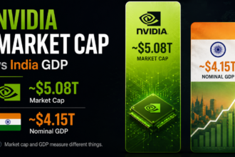 Nvidia market cap compared with India GDP showing AI chips, stock chart and economic data