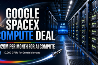 Google SpaceX compute deal showing AI data center hardware, Nvidia GPUs and $920 million monthly compute cost