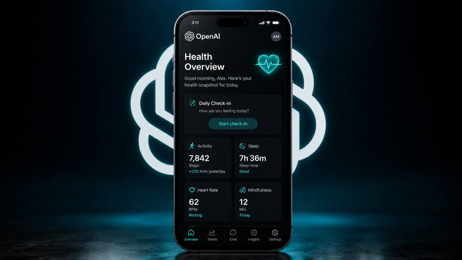 ChatGPT Health app screen with medical records and safety warning