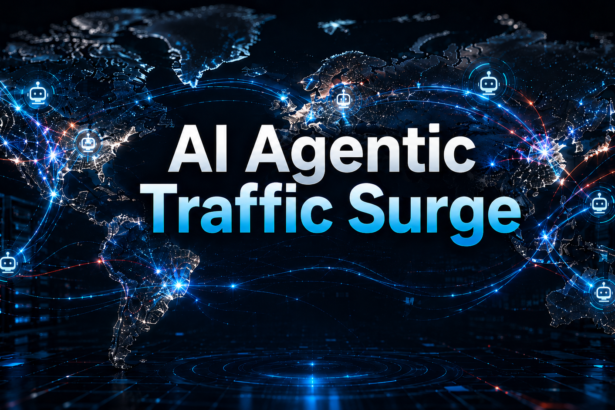 AI agentic traffic surge shown across connected web nodes