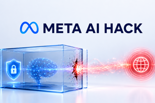 Meta AI hack graphic showing an AI model crossing a security testing boundary into an external system